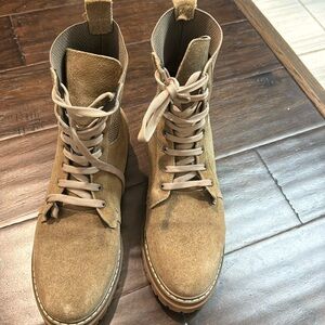 Elle Shoes Suede Lace Up Combat Boots
